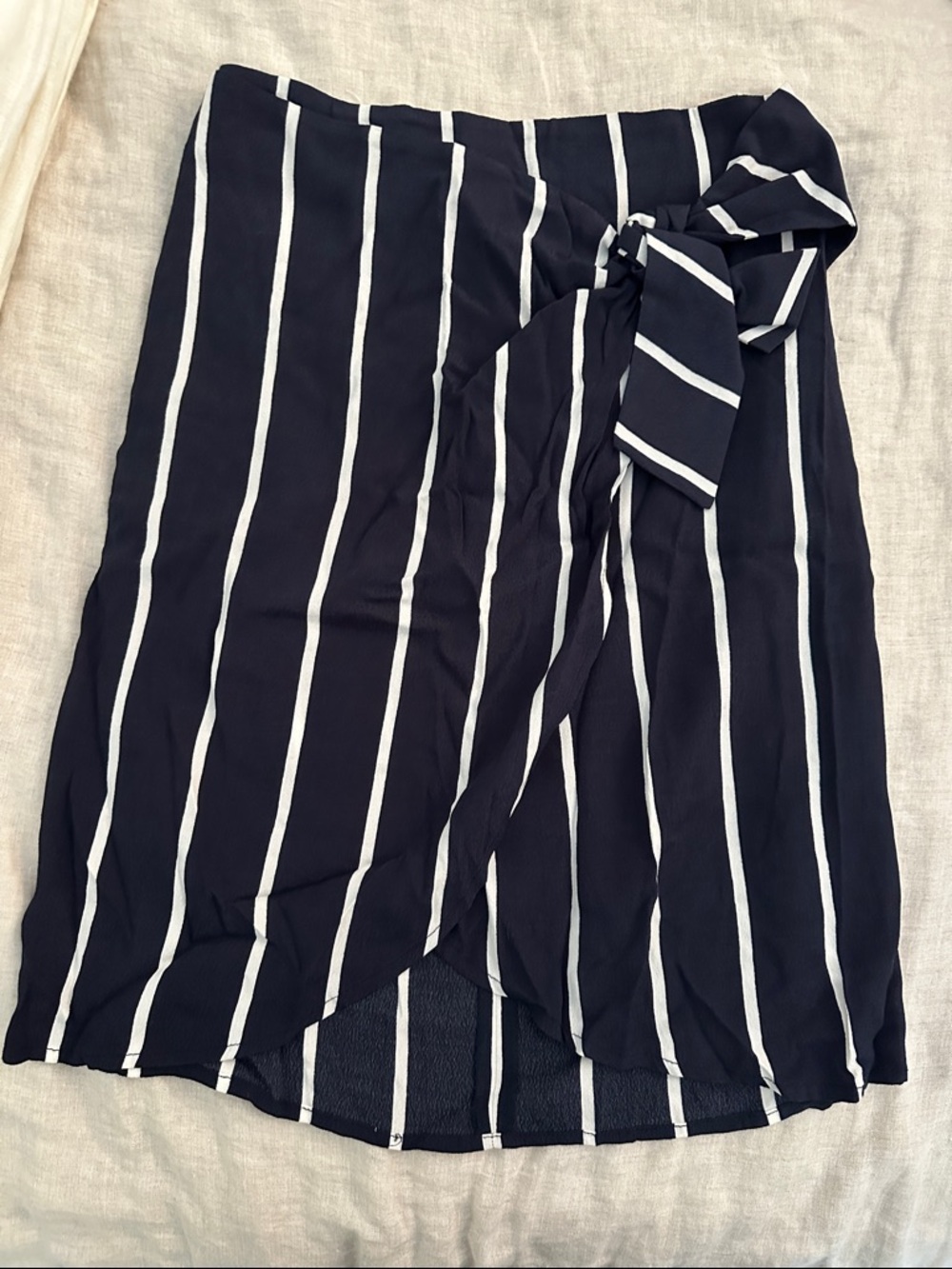 Striped Navy Wrap Skirt with Tie Detail